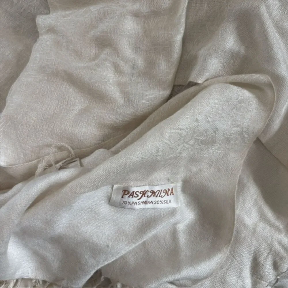 Authentic Cream Silk & Pashmina Scarf